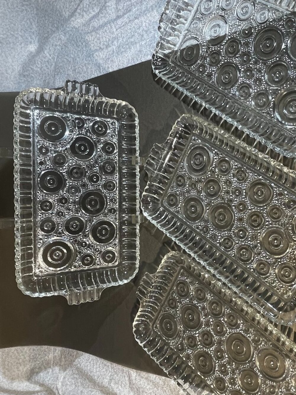 Vintage Anchor Hocking Serva-Snack Set Of 4 Rectangle Divided Glass Tray (780)